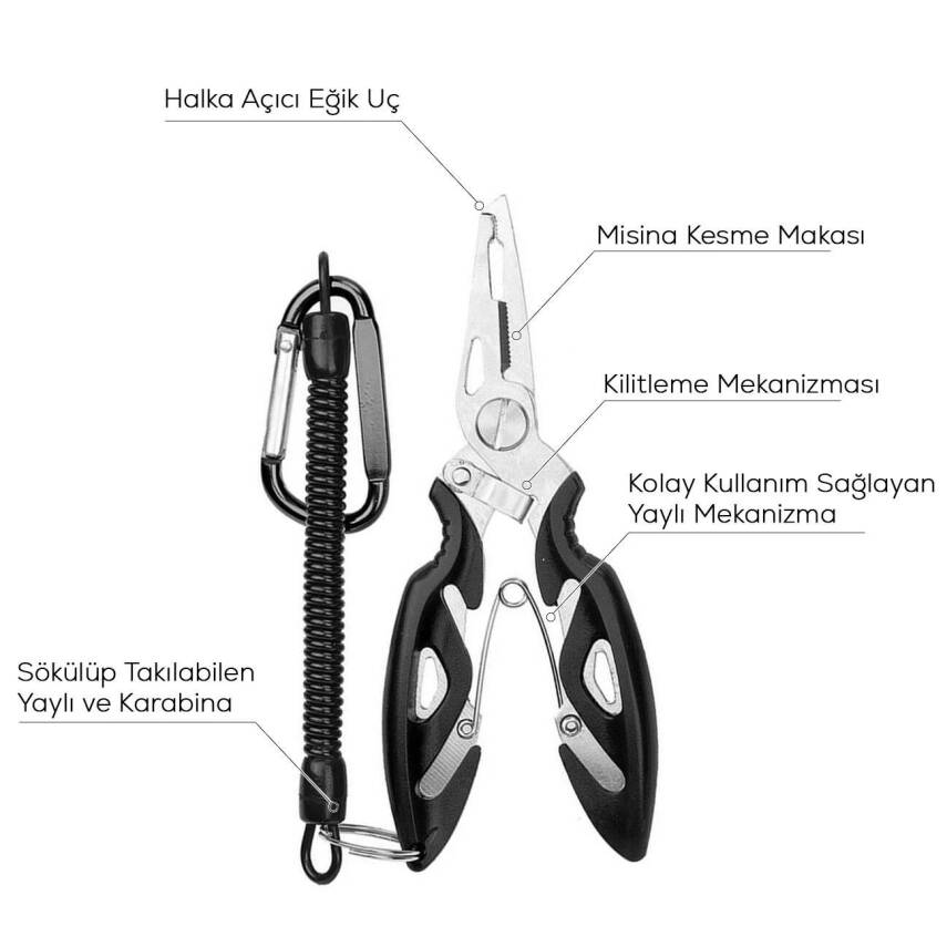 Bauer Balıkçı Pensesi Ve Yaylı Karabinalı Askı Aparatı - Siyah (Kitlenebilir Model) - 2