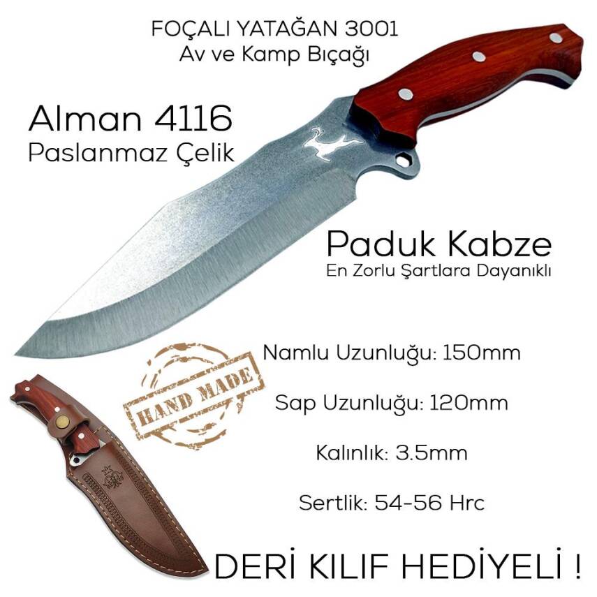 Foçalı 3001 Yatağan El Yapımı 27cm Paduk Av Kamp Bıçağı - 3