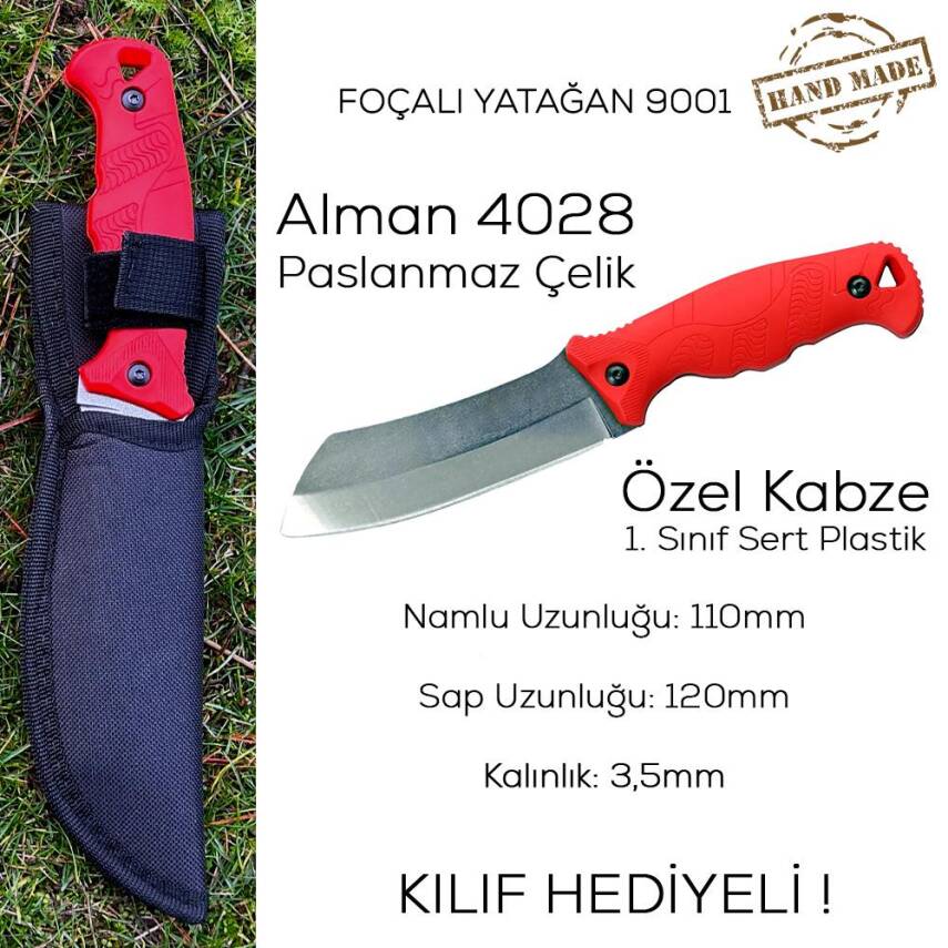 Foçalı 9001 Yatağan El Yapımı 23cm Av Kamp Bıçağı - Kırmızı - 2