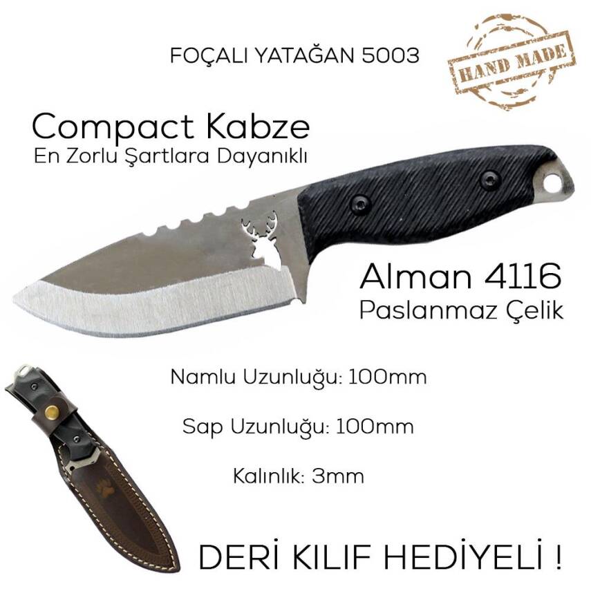 Foçalı 5003 Yatağan El Yapımı 20cm Kompakt Av Kamp Bıçağı - 3