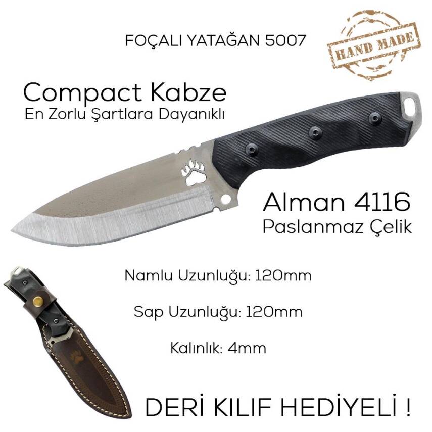 Foçalı 5007 Yatağan El Yapımı 24cm Kompakt Av Kamp Bıçağı - 3