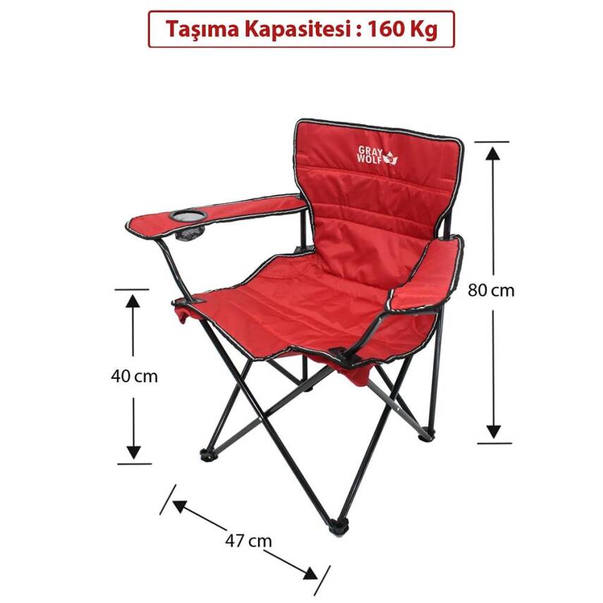 Gray Wolf Bardaklı Kamp Sandalyesi - Kırmızı BP200 - 3