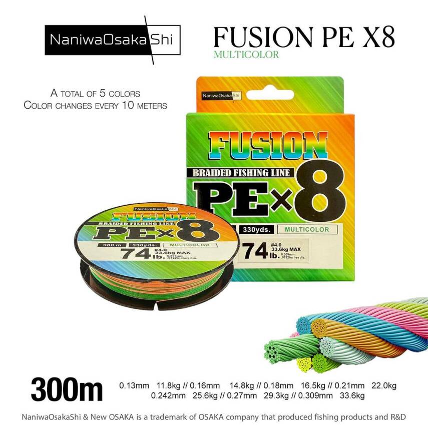 Naniwa Osaka Shi Fusion 8X PE Multicolor 300m İp Misina - 1