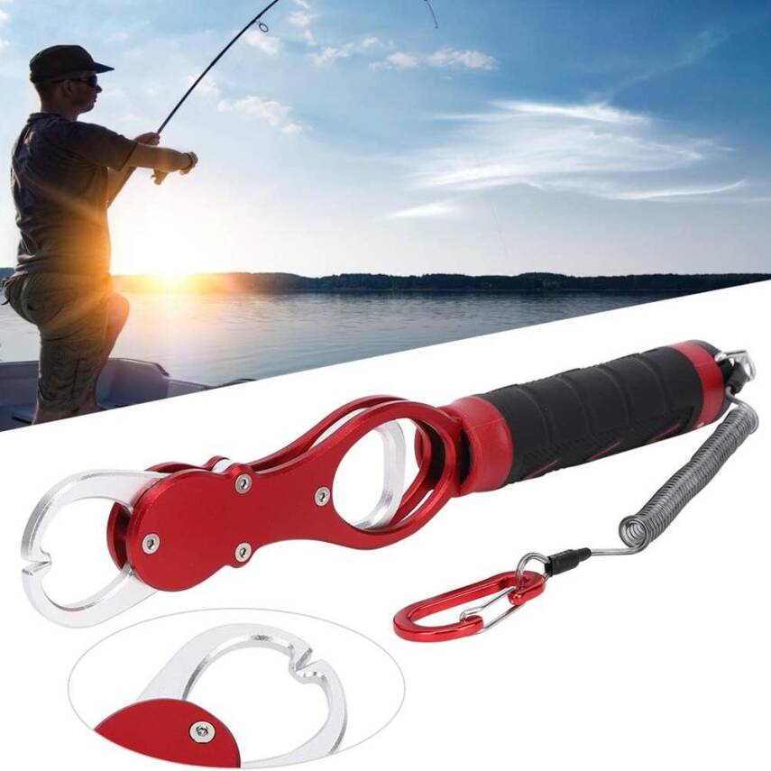Oskar 18Kg Tartılı Alüminyum Balık Tutucu Gripper Yaylı Karabinalı - Kırmızı - 3