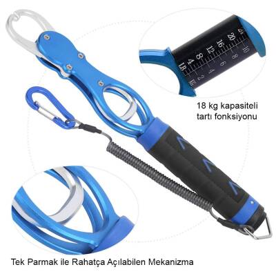 Oskar 18Kg Tartılı Alüminyum Balık Tutucu Gripper Yaylı Karabinalı - Mavi - 4