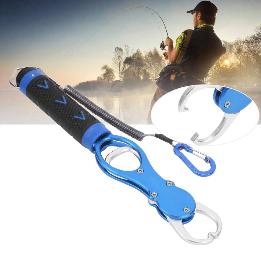 Oskar 18Kg Tartılı Alüminyum Balık Tutucu Gripper Yaylı Karabinalı - Mavi - 6