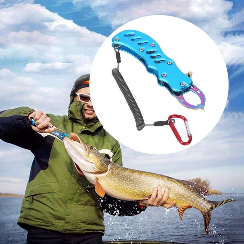 Oskar Alüminyum Balık Tutucu Gripper Yaylı Karabinalı - Mavi - 2