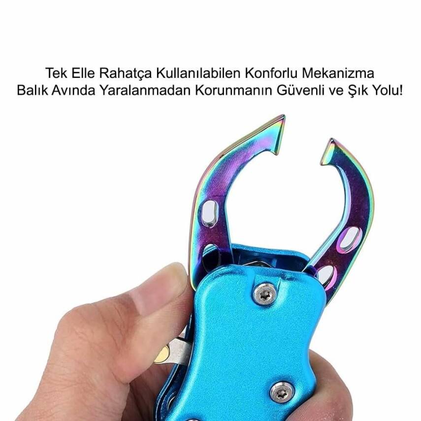 Oskar Alüminyum Balık Tutucu Gripper Yaylı Karabinalı - Mavi - 4