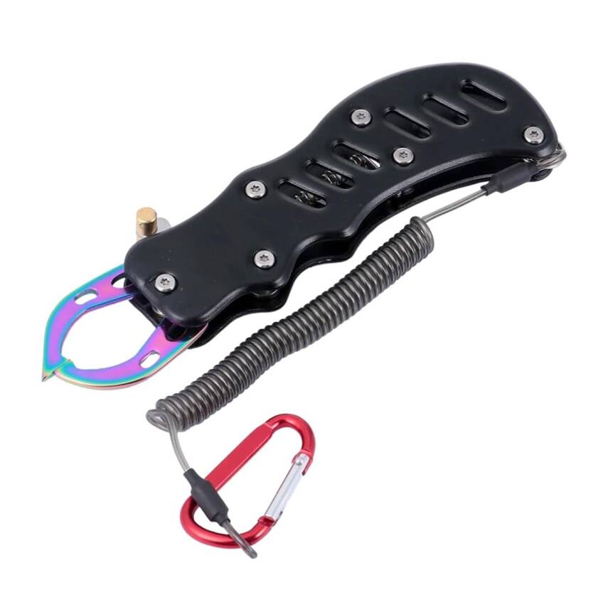 Oskar Alüminyum Balık Tutucu Gripper Yaylı Karabinalı - Siyah - 1