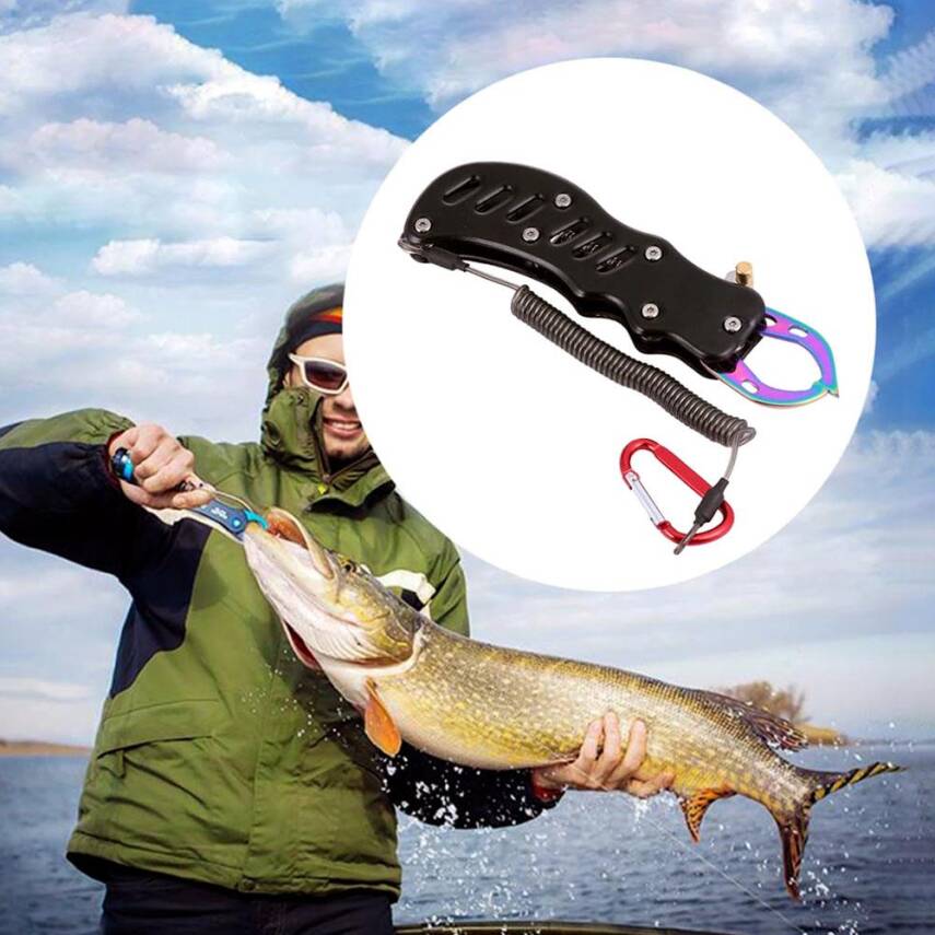 Oskar Alüminyum Balık Tutucu Gripper Yaylı Karabinalı - Siyah - 2