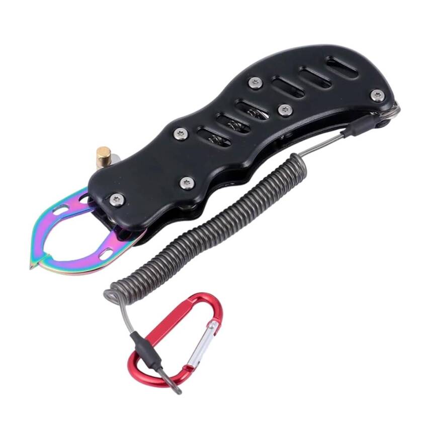 Oskar Alüminyum Balık Tutucu Gripper Yaylı Karabinalı - Siyah - 1
