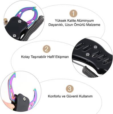 Oskar Alüminyum Balık Tutucu Gripper Yaylı Karabinalı - Siyah - 3