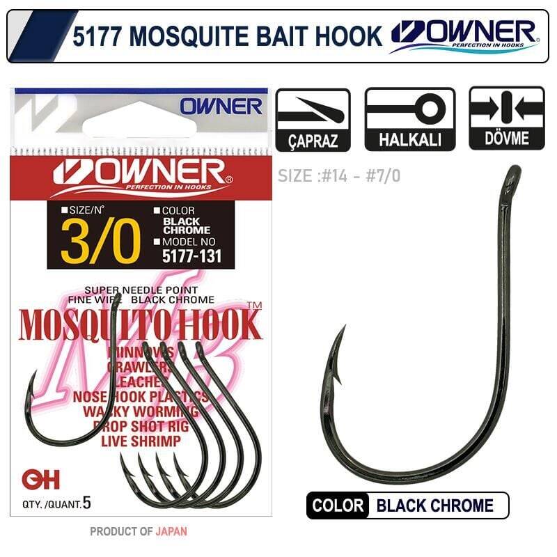 Owner 5177 Mosquito Hook Black Chrome Sinek İğne - 1