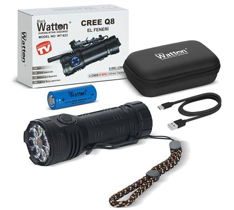 Watton WT-623 Cree Q8 6.000 Lümen Yağmur Suyu Geçirmez El Feneri - 2