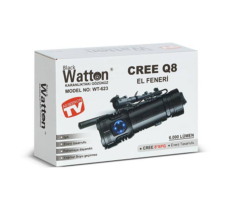 Watton WT-623 Cree Q8 6.000 Lümen Yağmur Suyu Geçirmez El Feneri - 4